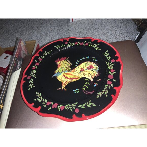 April Cornell Certified International Rooster Plate 10.5" Black Red  Yellow - Picture 8 of 9